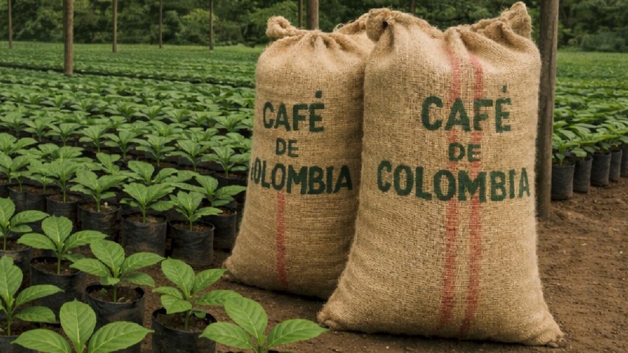Cultivo de cafe colombiano con sacos de fibra natural